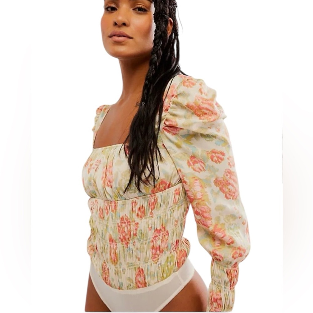 Free People Floral Wanderlust Bodysuit in Tea Combo